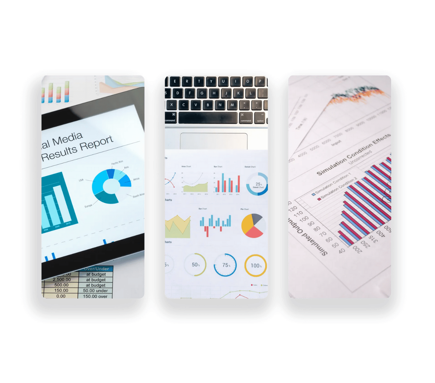 A laptop , a tablet , and a bunch of graphs on a table.