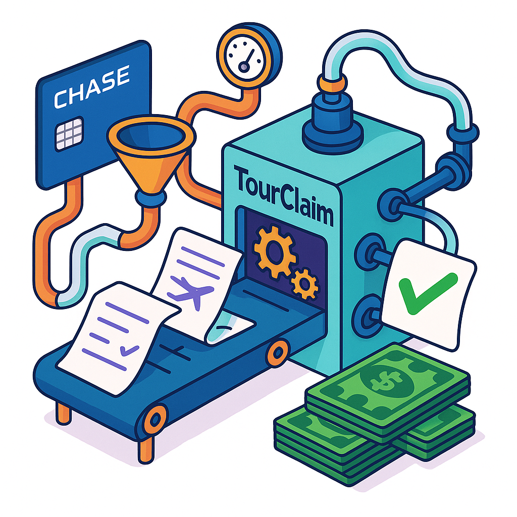 An illustration of a machine that says tourclaim on it