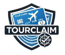 A logo for tourclaim shows a credit card with an airplane on it