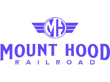 A blue and white logo for mount hood railroad