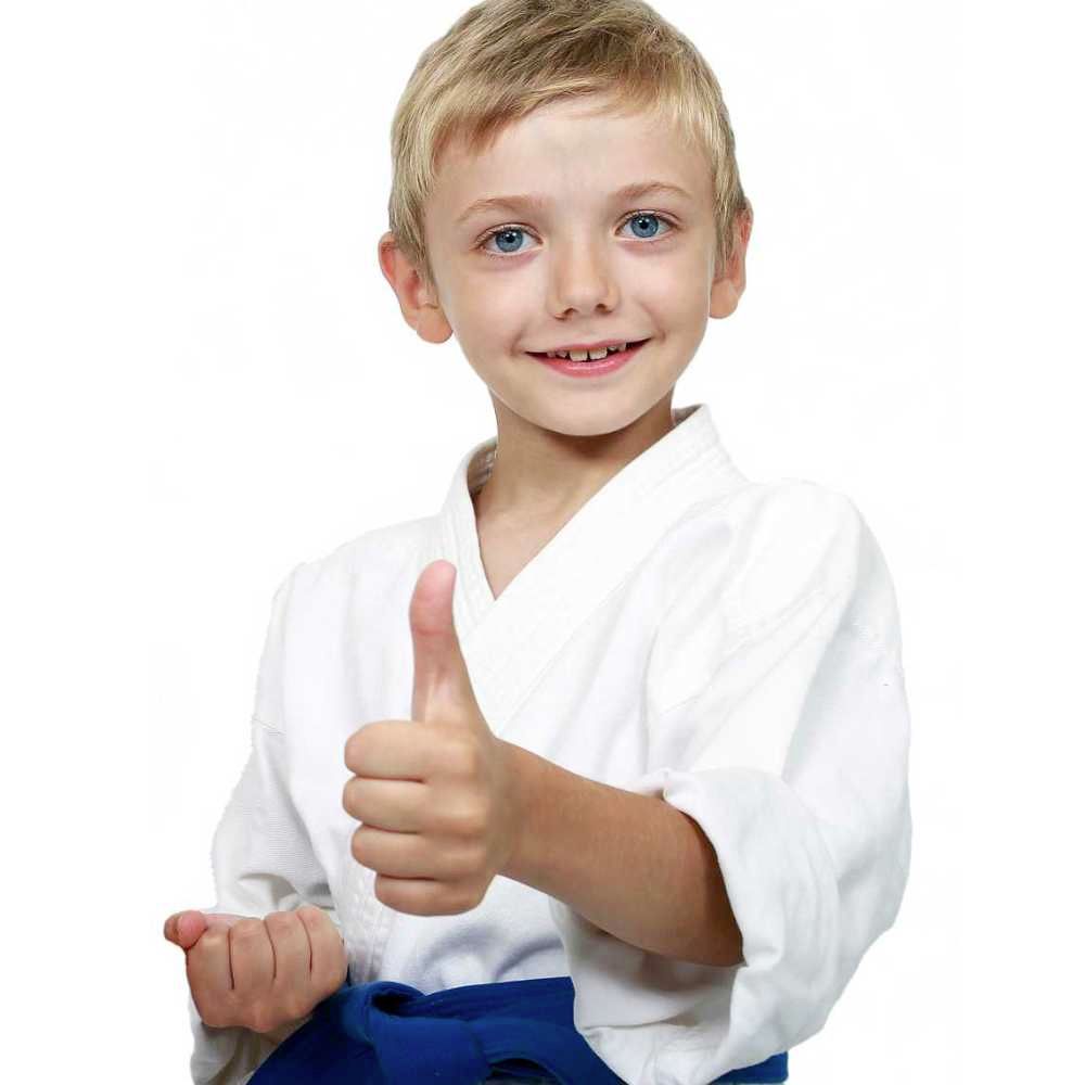 martial arts student giving thumbs up in class 