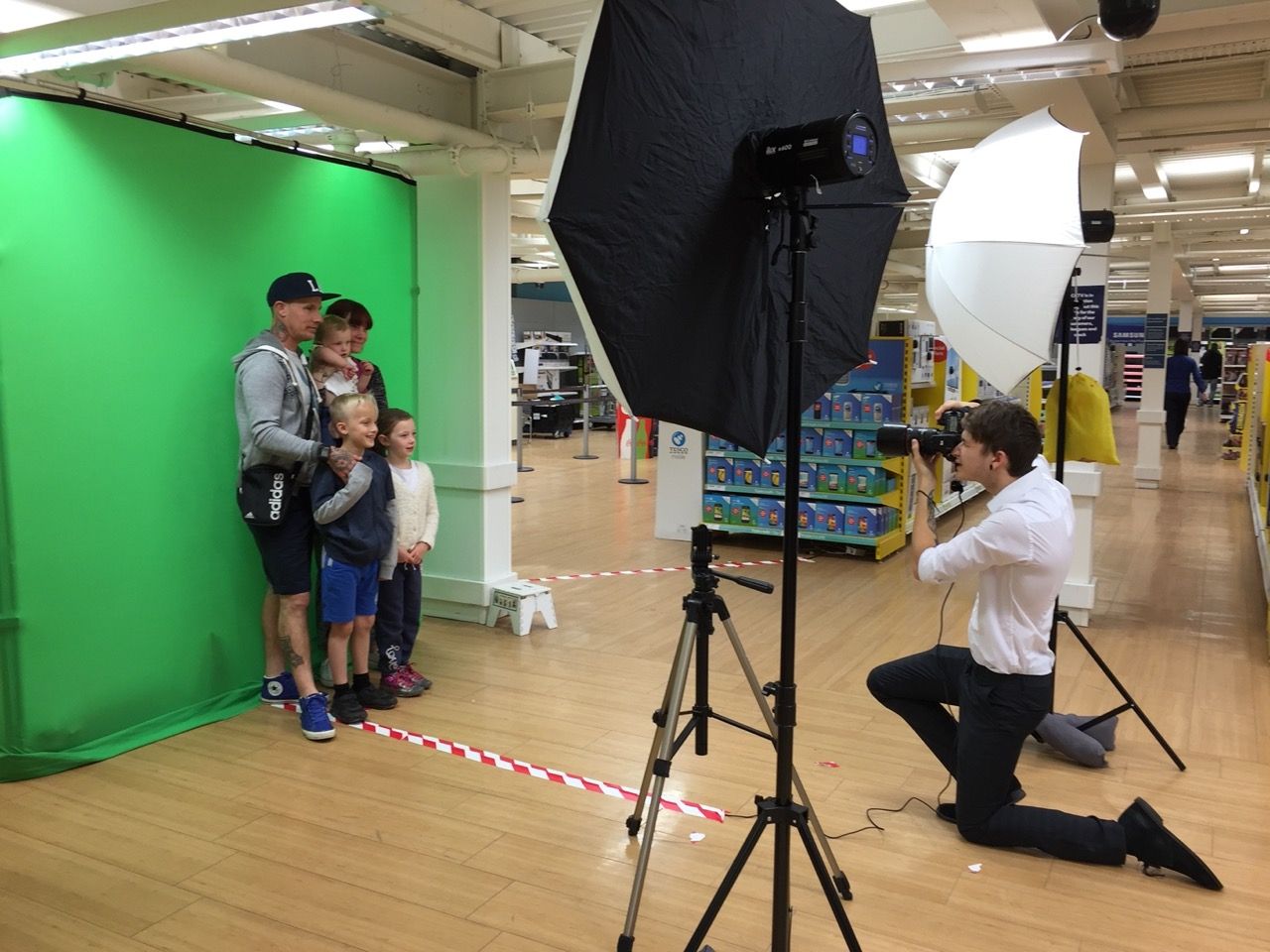 Green screen photographer setup in store for a brand activation and product launch