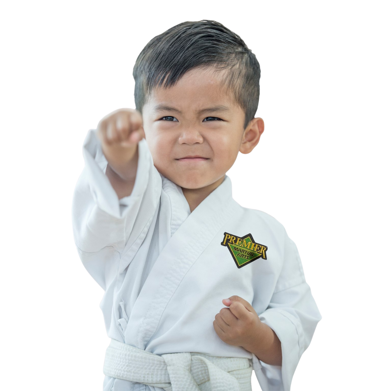 A boy and a girl are practicing karate together.