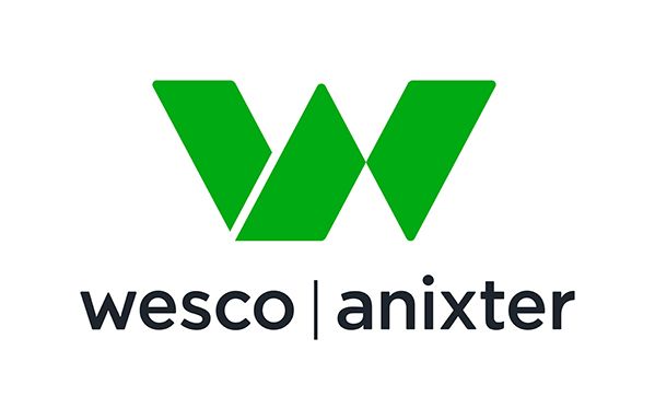 The wesco anixter logo is green and black on a white background.