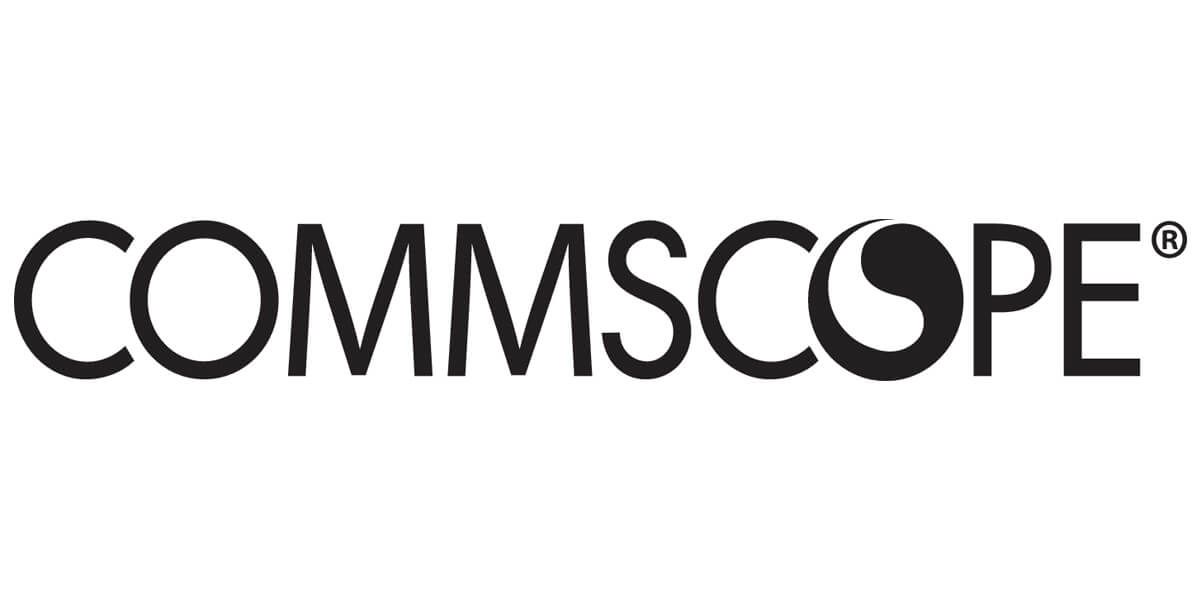 A black and white logo for commscope on a white background.