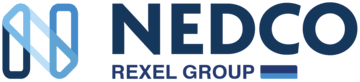 A blue and white logo for nedco rexel group