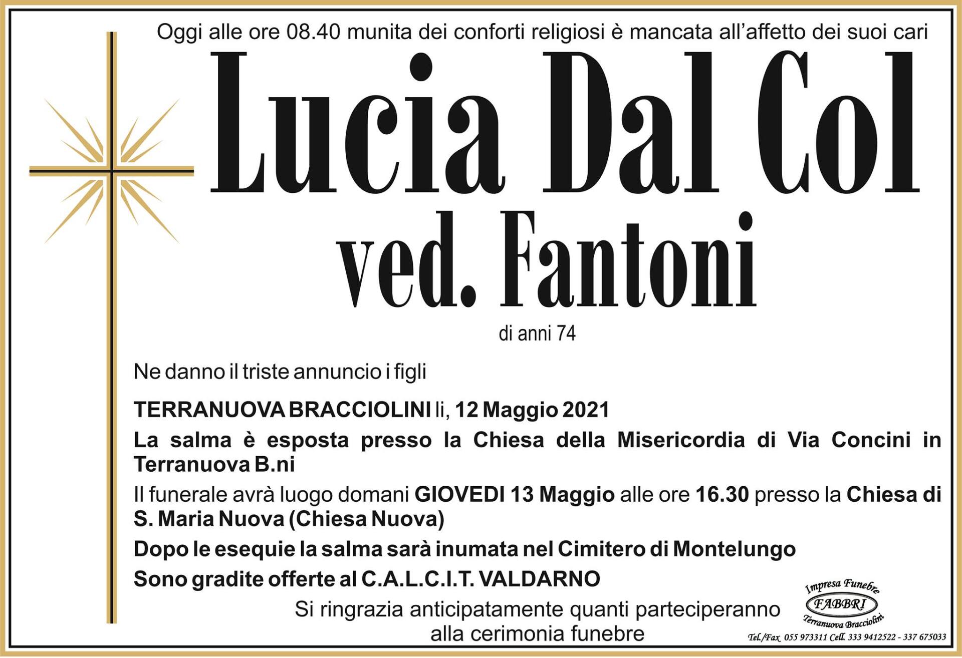 necrologio Lucia Dal Col. Ved Fantoni
