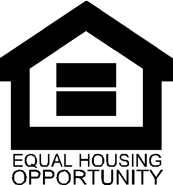 Black and white Equal Housing Opportunity logo: house outline with equals sign inside.