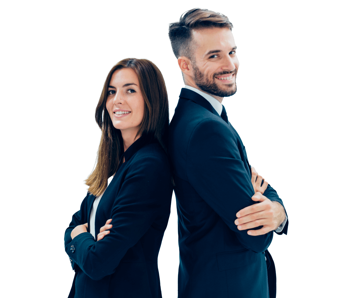 man and woman dressed in suits