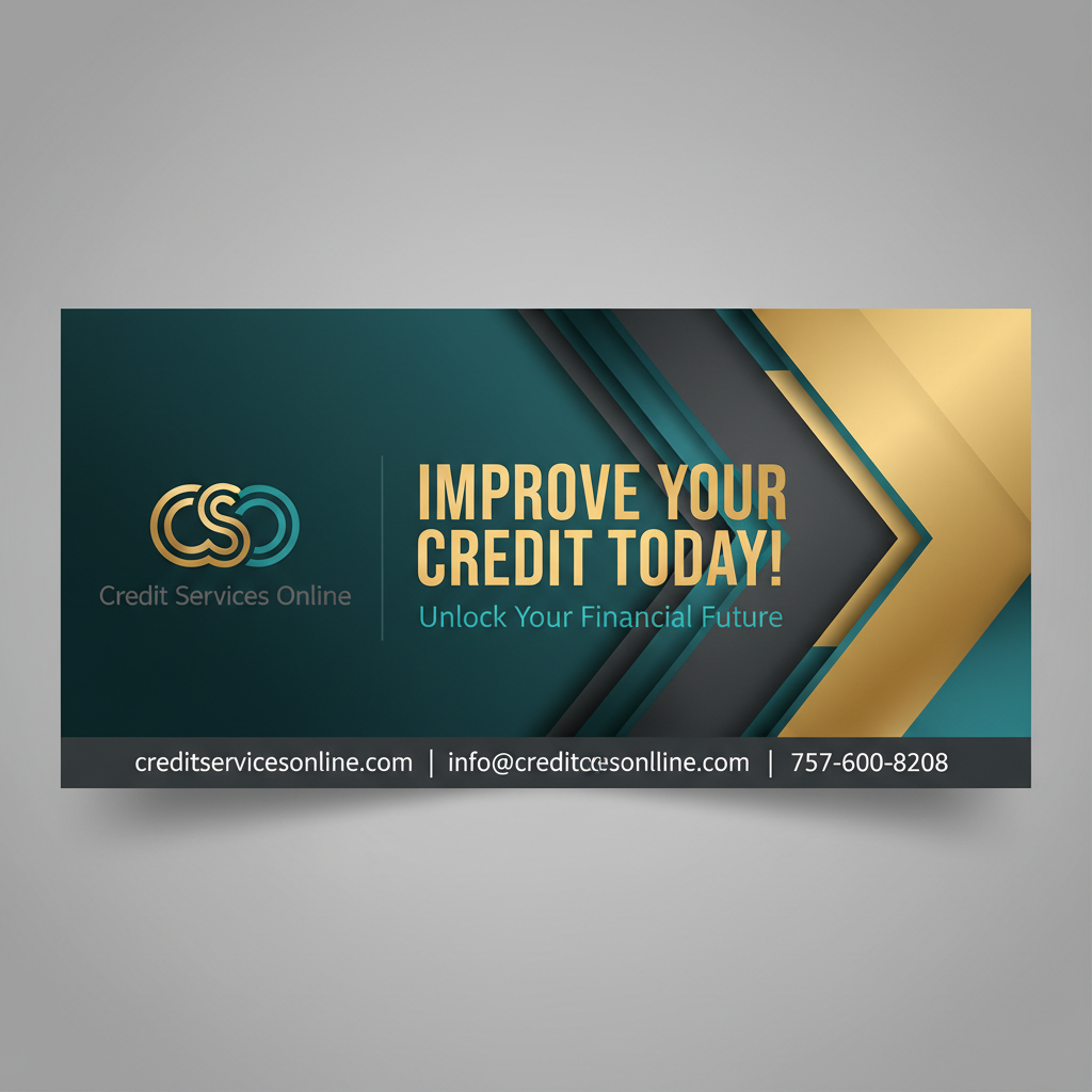 Credit Services Online ad: Teal/gold design, text 