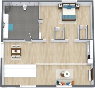 1 Bedroom 1 Bath floor plan