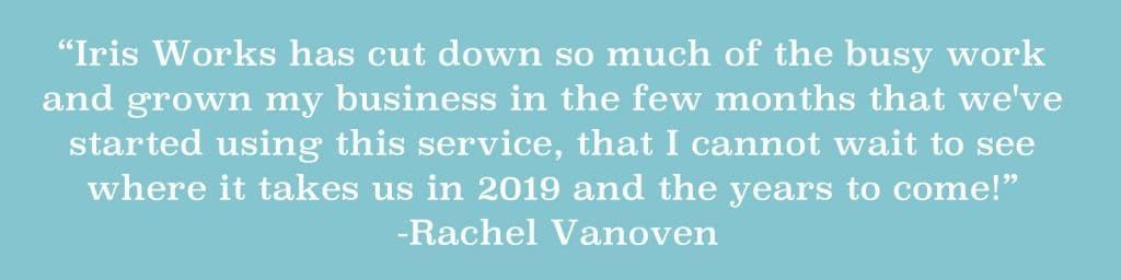 A quote from rachel vanoven is on a blue background.