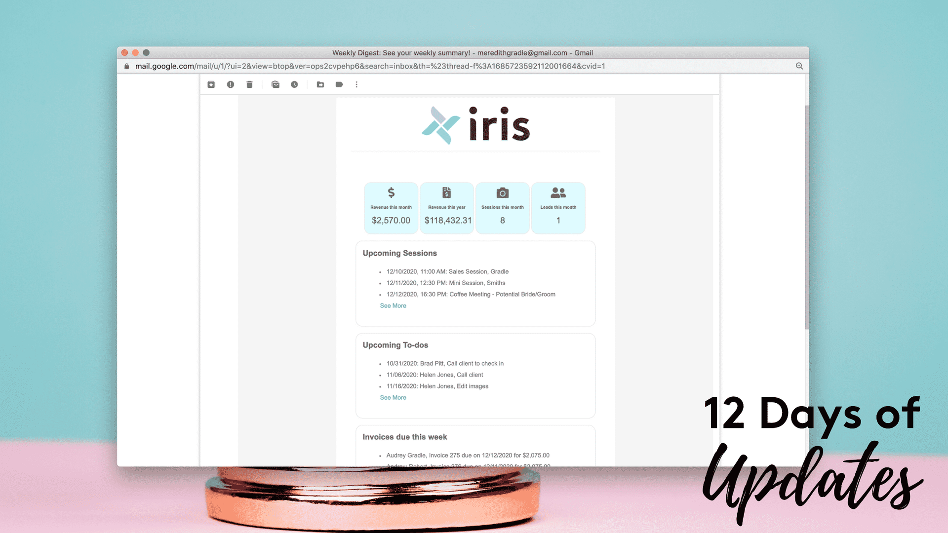 A computer screen displaying an email from iris.