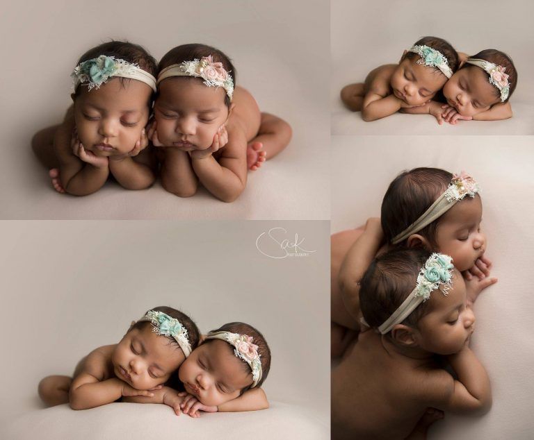 A collage of three newborn babies wearing headbands