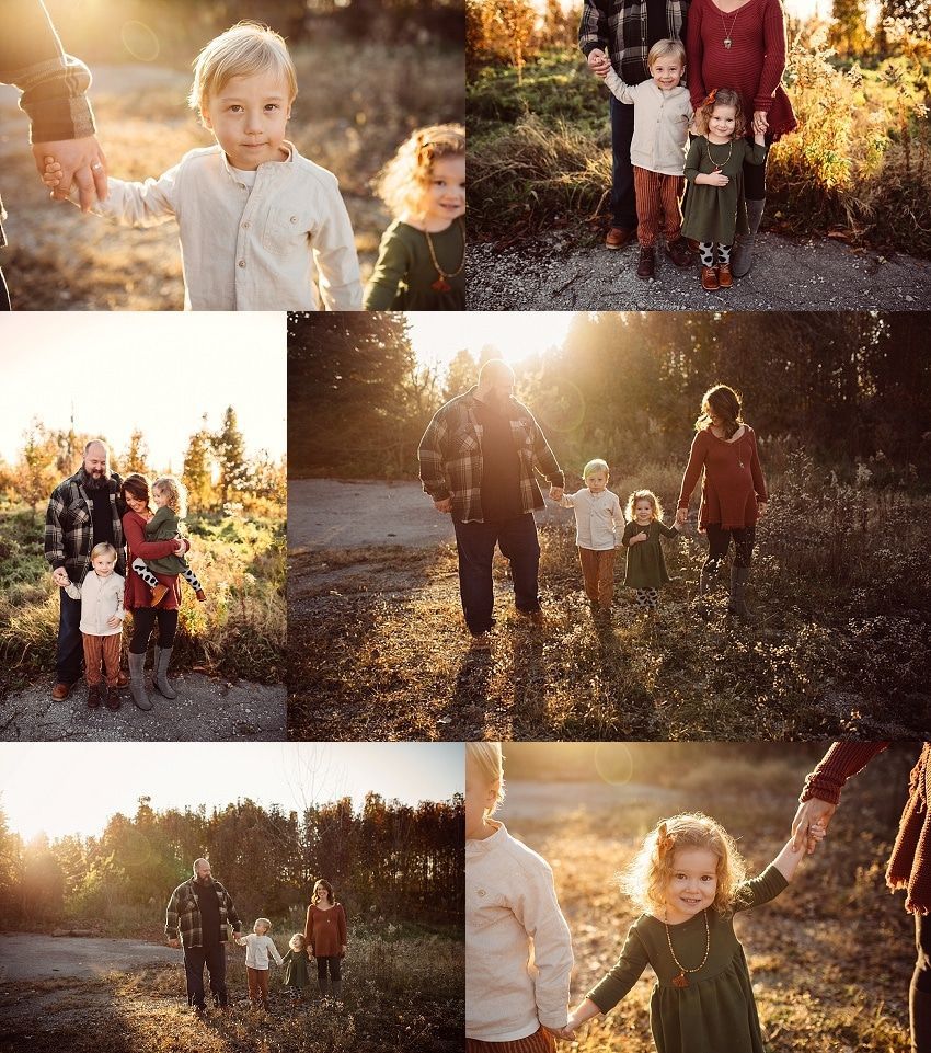 A collage of pictures of a family holding hands