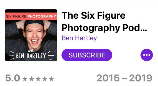 A screenshot of the six figure photography pod by ben hartley