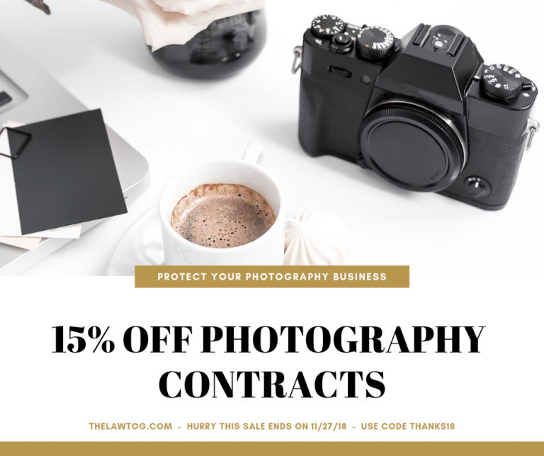 An advertisement for fifteen percent off photography contracts