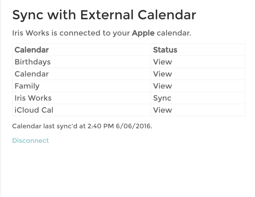 A screenshot of a page that says `` sync with external calendar ''.