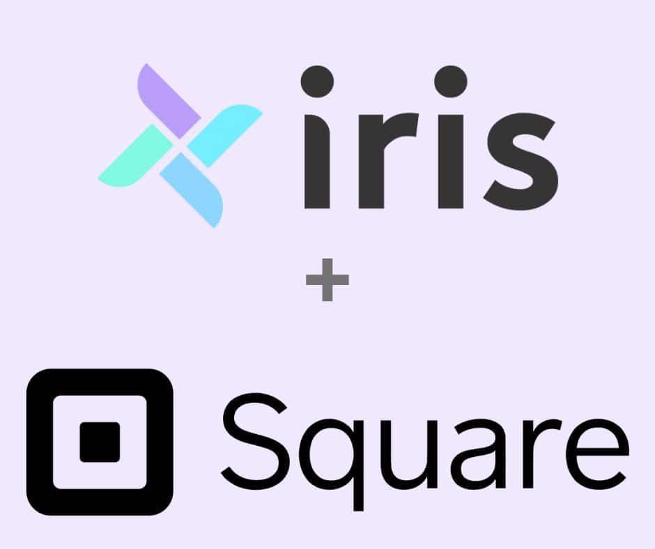 A logo for iris and square on a purple background