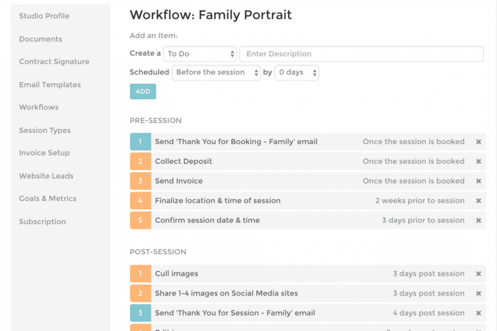 A computer screen shows a workflow for a family portrait.