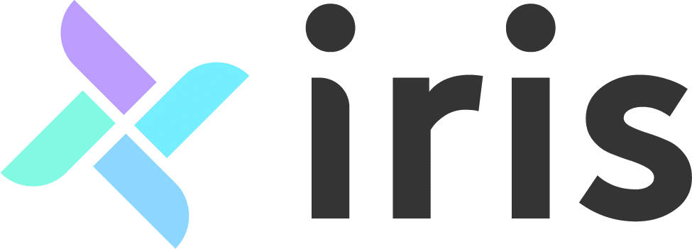 A logo for a company called iris with a blue and purple x.