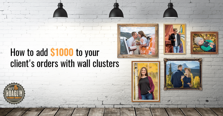 A wall with a bunch of pictures on it and the words how to add $ 1000 to your client 's orders with wall clusters