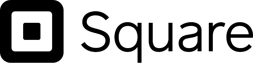 The square logo is black and white with a square in the middle.