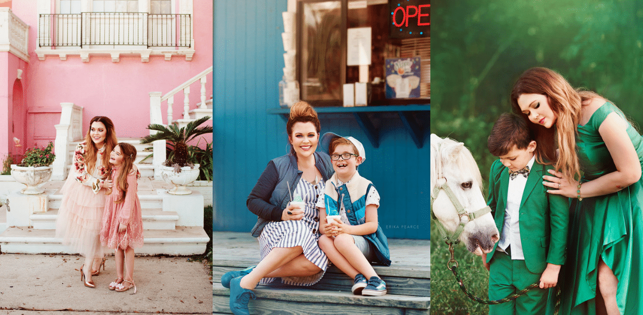 A collage of three photos of a woman and two children.