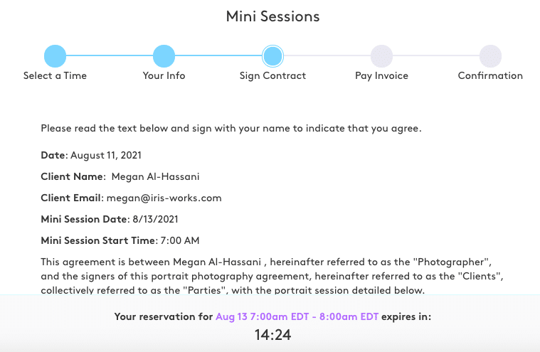 A screenshot of a website that says mini sessions