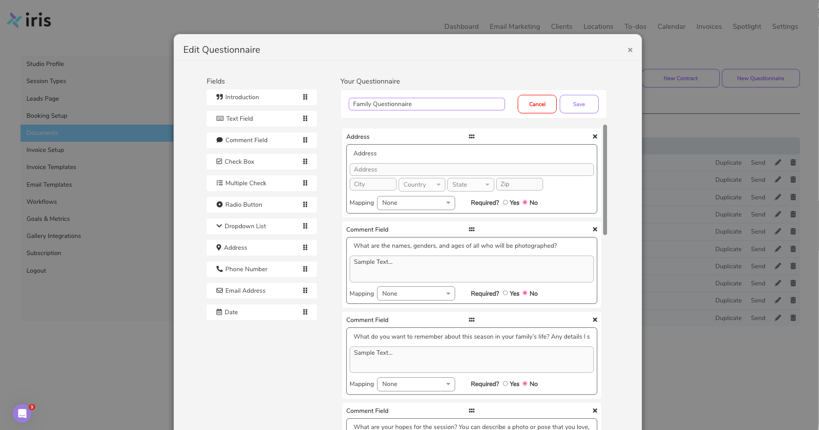 Iris Works Questionnaire builder