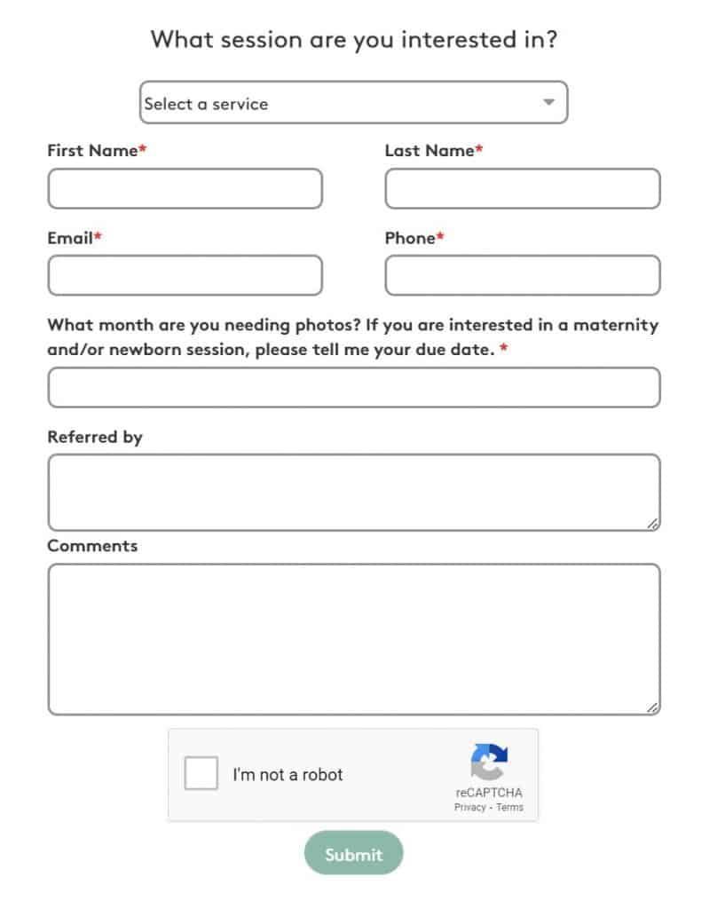 A screenshot of a what session are you interested in form.