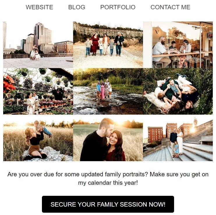 A collage of photos with a button that says secure your family session now