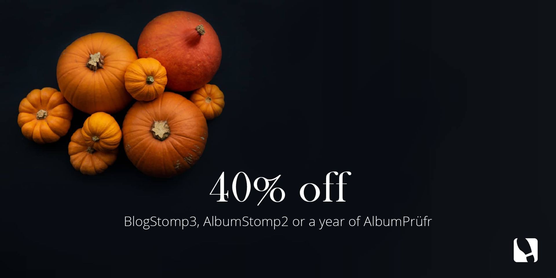 A black background with pumpkins and the words 40 % off