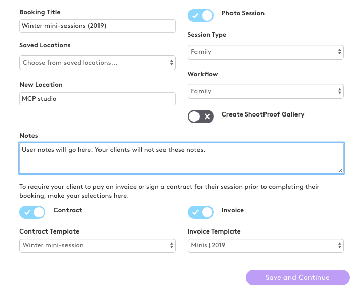 booking with contract and invoice