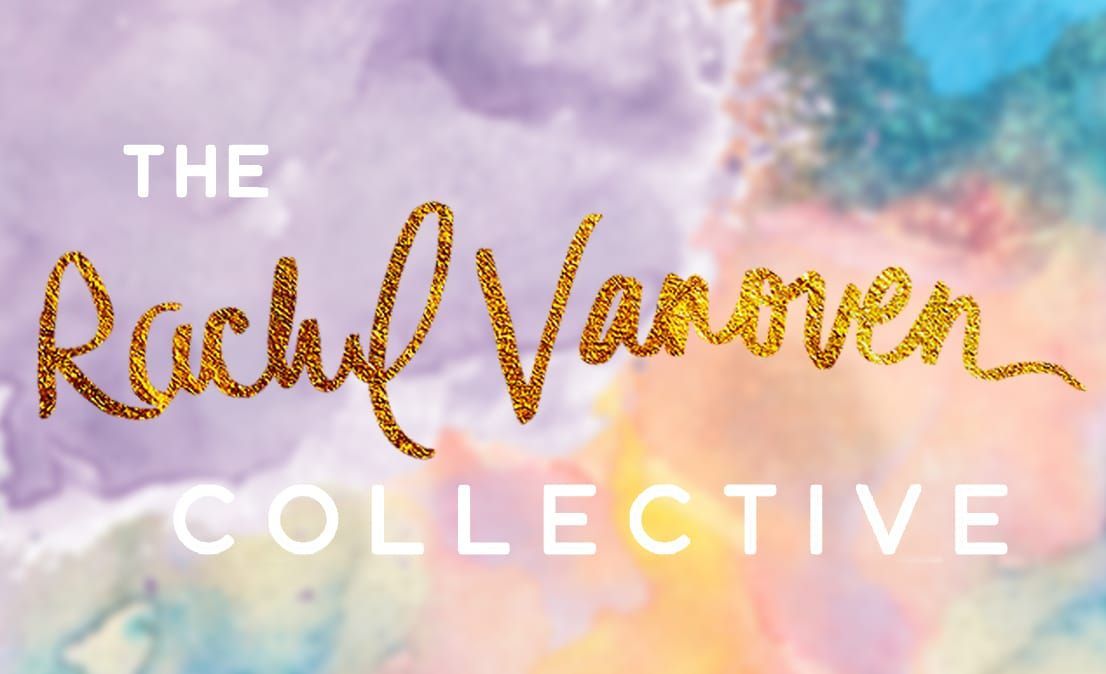 A logo for the rachel vanover collective with a colorful background