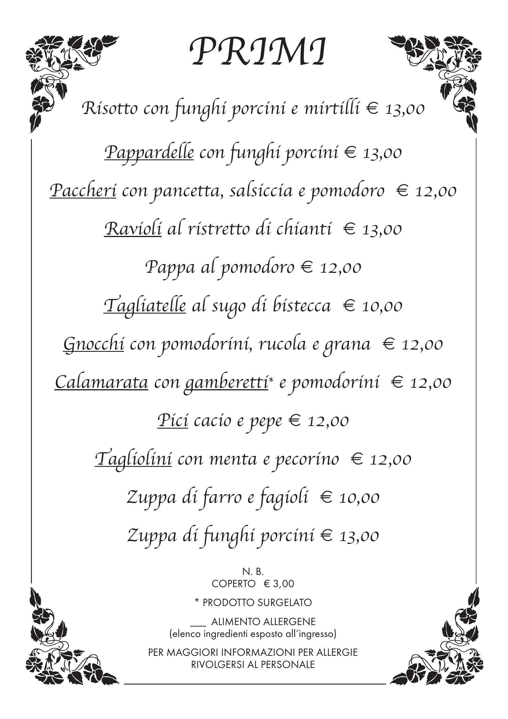 Menù con intestazione