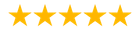 Five yellow stars are lined up in a row on a white background.