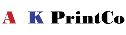 Logo for AK PrintCo, with a red "A", a blue "K", and the words "PrintCo" in black.