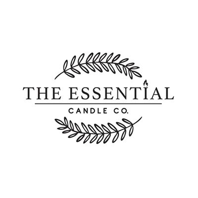 A black and white logo for the essential candle co.