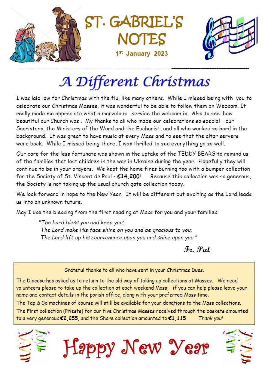 A christmas note from st. gabriel 's notes with a different christmas