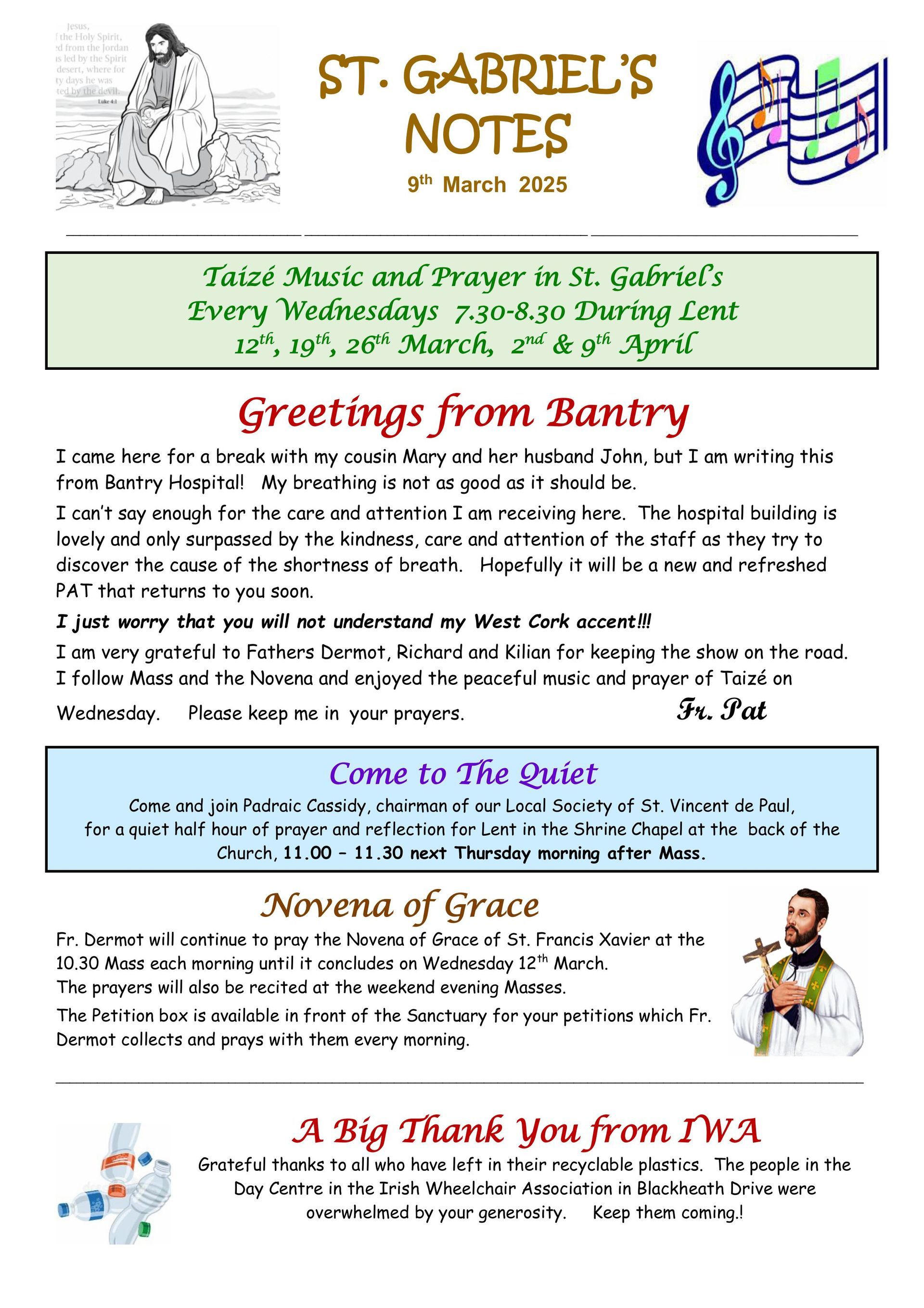 A page of st. gabriel 's notes with a picture of jesus on it.