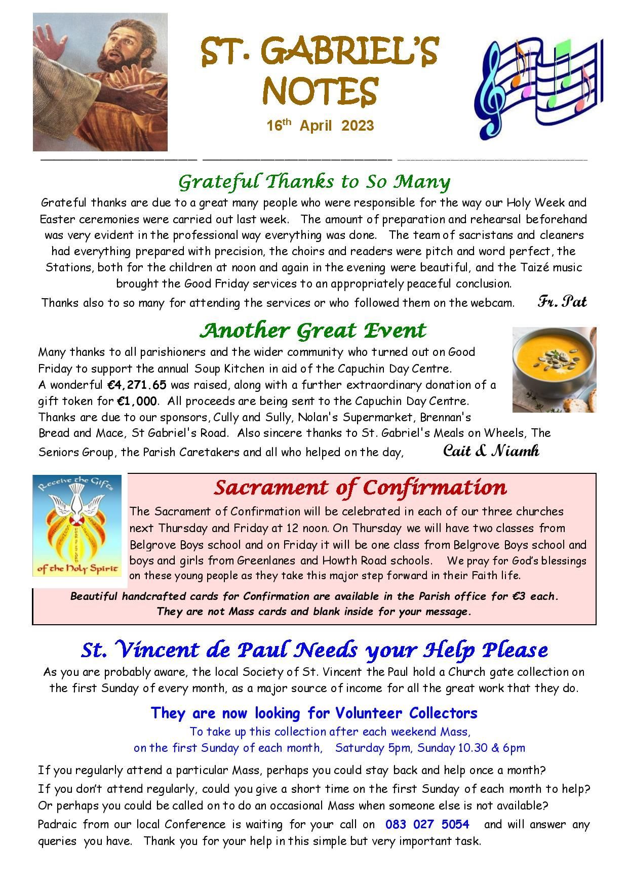 A bulletin from st. gabriel 's church with a picture of a man praying.