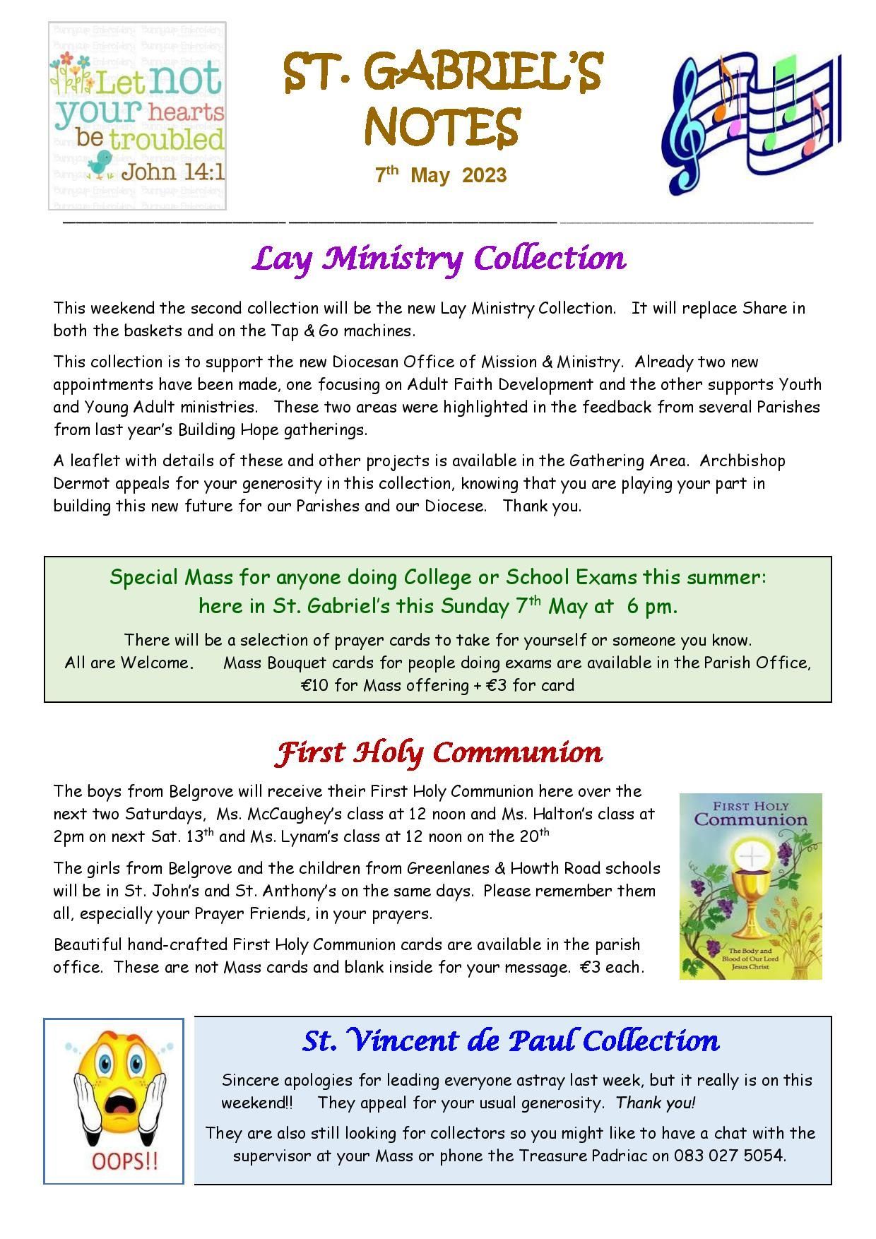 A page of a newsletter for st. gabriel 's notes.