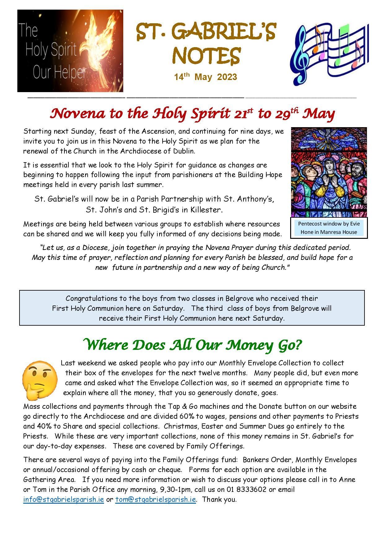 A flyer for st. gabriel 's notes shows where does all our money go.