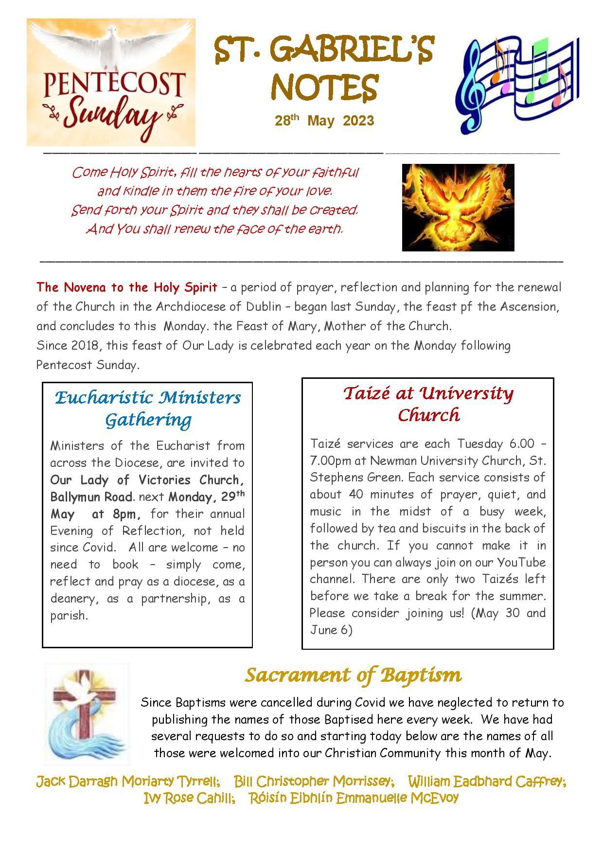 It is a bulletin from st. gabriel 's church.