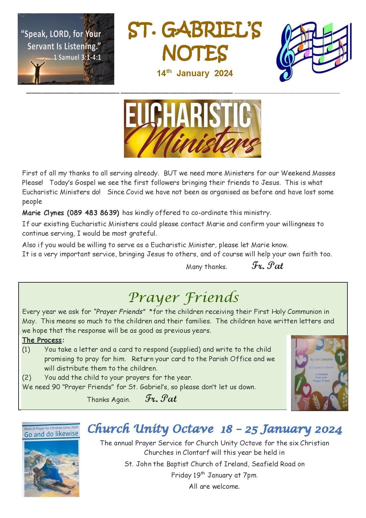 A flyer for st. gabriel 's eucharistic ministries with prayer friends