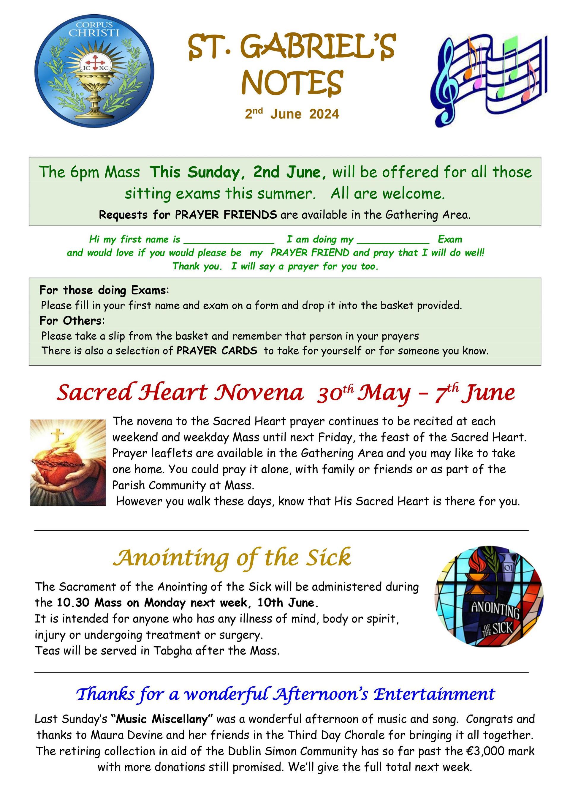 A page of st. gabriel 's notes with a picture of jesus on it.