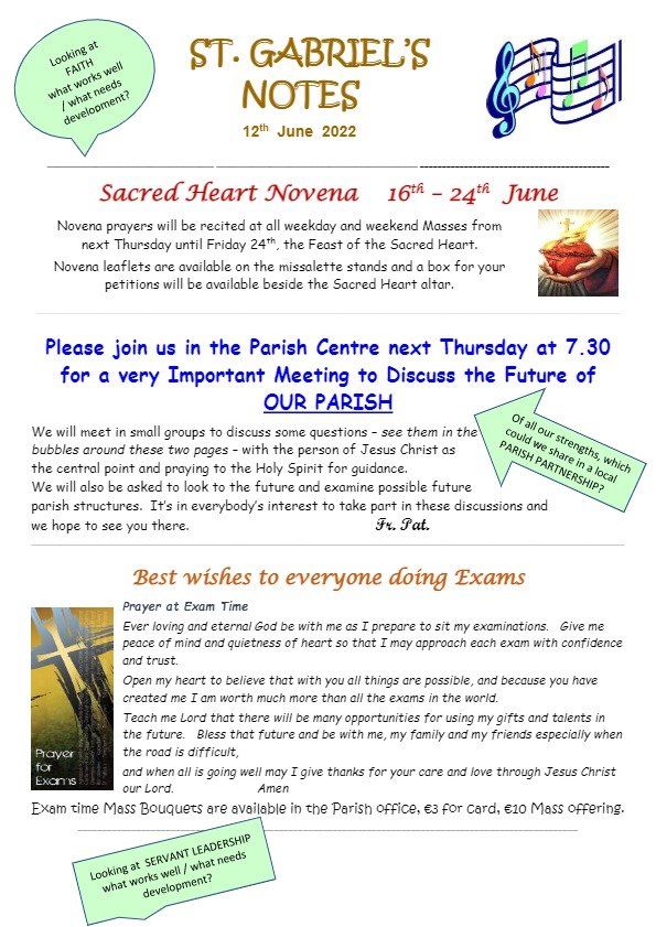 A flyer for st. gabriel 's notes with a picture of a cross on it.
