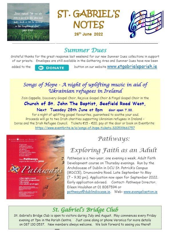 A flyer for st. gabriel 's notes is displayed on a white background.