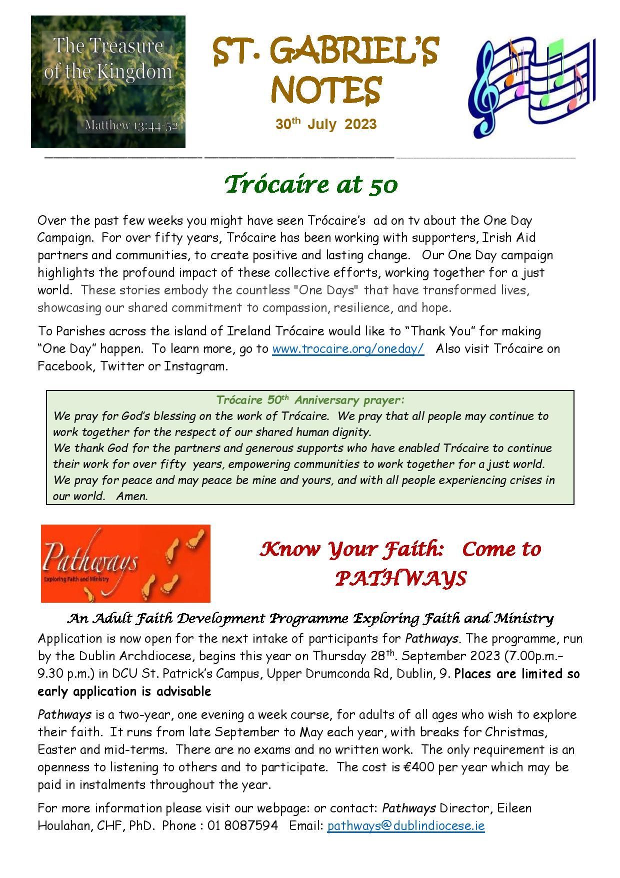 A page of a newsletter titled st. gabriel 's notes.